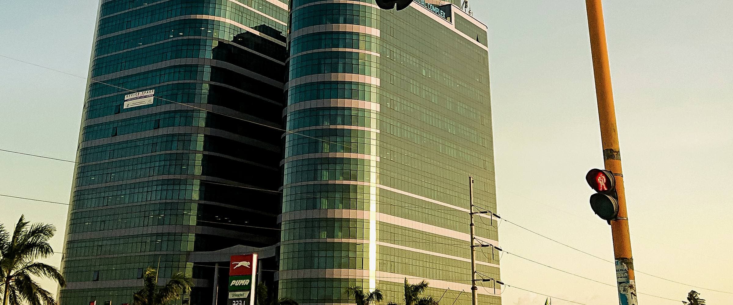 Commercial tower on a main road in Dar es Salaam at the end of the day.