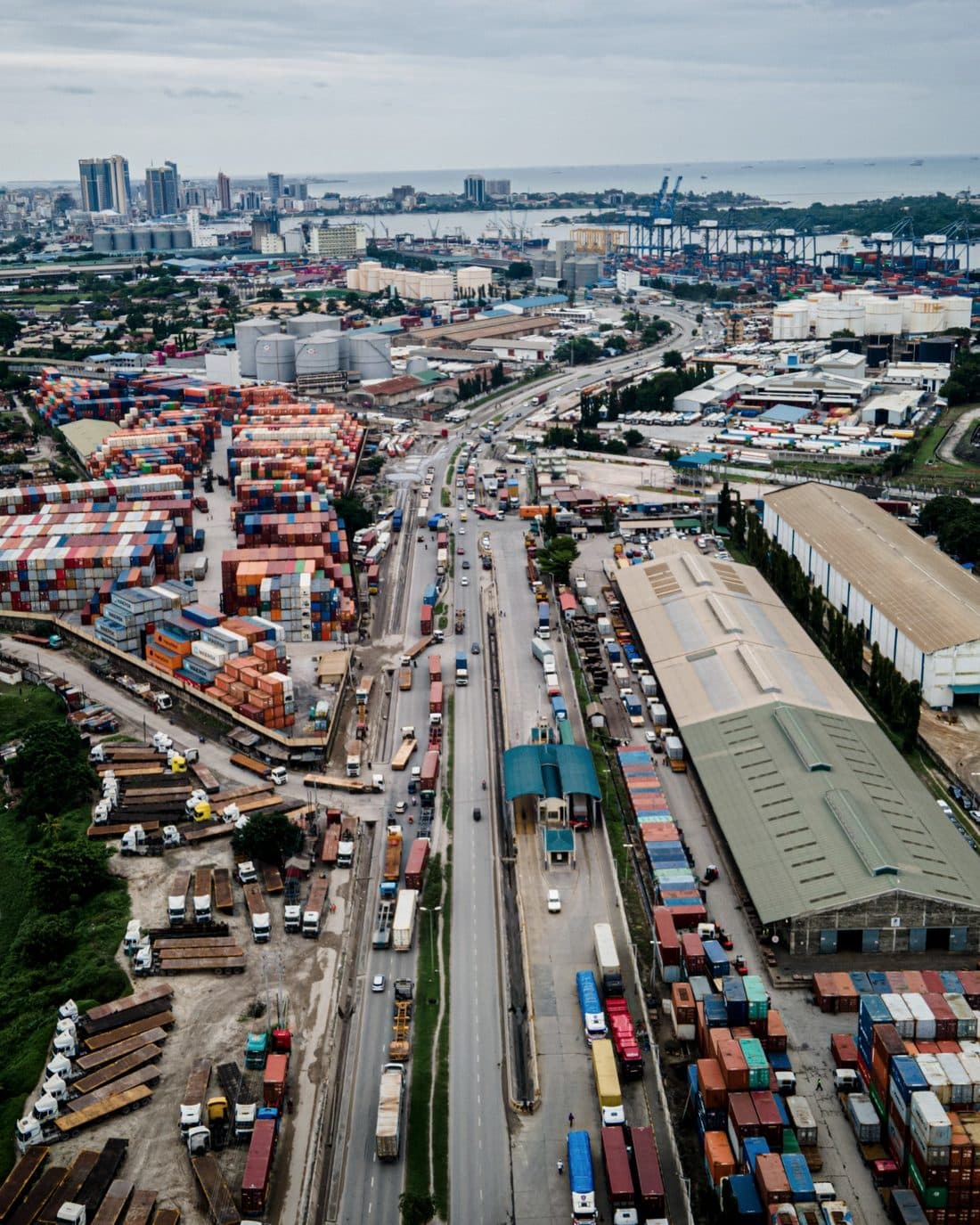 Container terminal and freight corridor on the edge of Dar es Salaam.